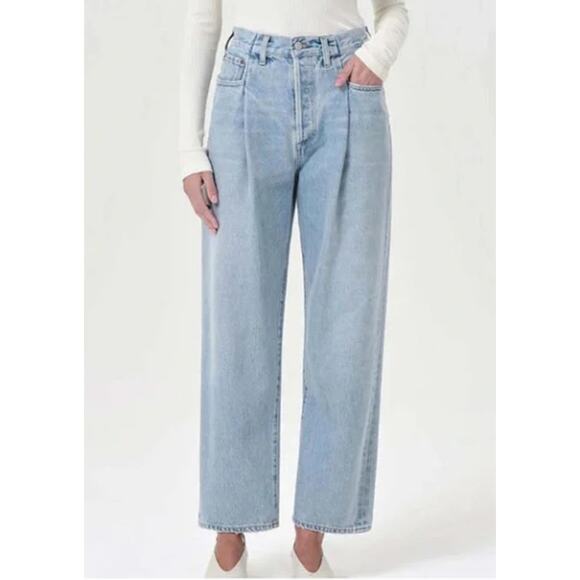 Agolde Denim - AGOLDE WOMENS 29 FOLDED WAISTBAND HIGH RISE ANKLE WIDE JEANS SIDELINE BLUE NEW